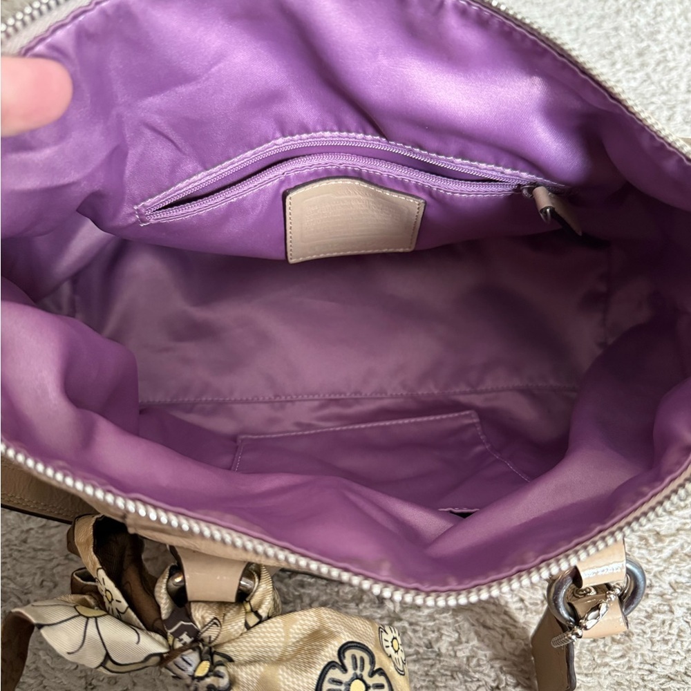 Coach Beige Leather Satchel with Floral Scarf - Picture 9 of 10